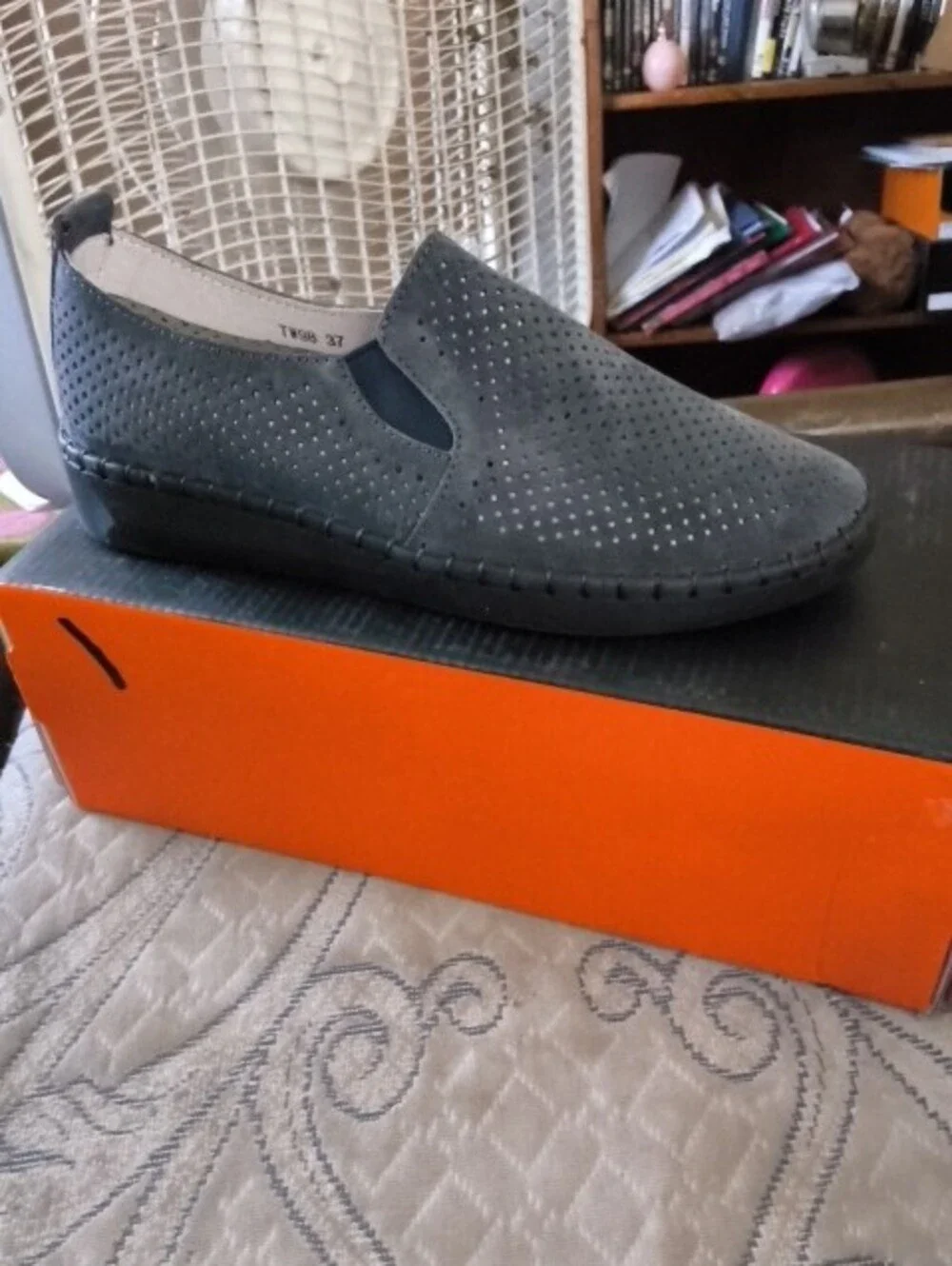 bernie mev. Perforated Slate Gray Suede Slip-On Loafers